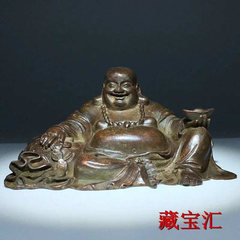 Old Tibetan Retro Brass Auspicious Laughing Maitreya Buddha Statue Patina Desktop Worship Buddha Ornament Antique Old Item