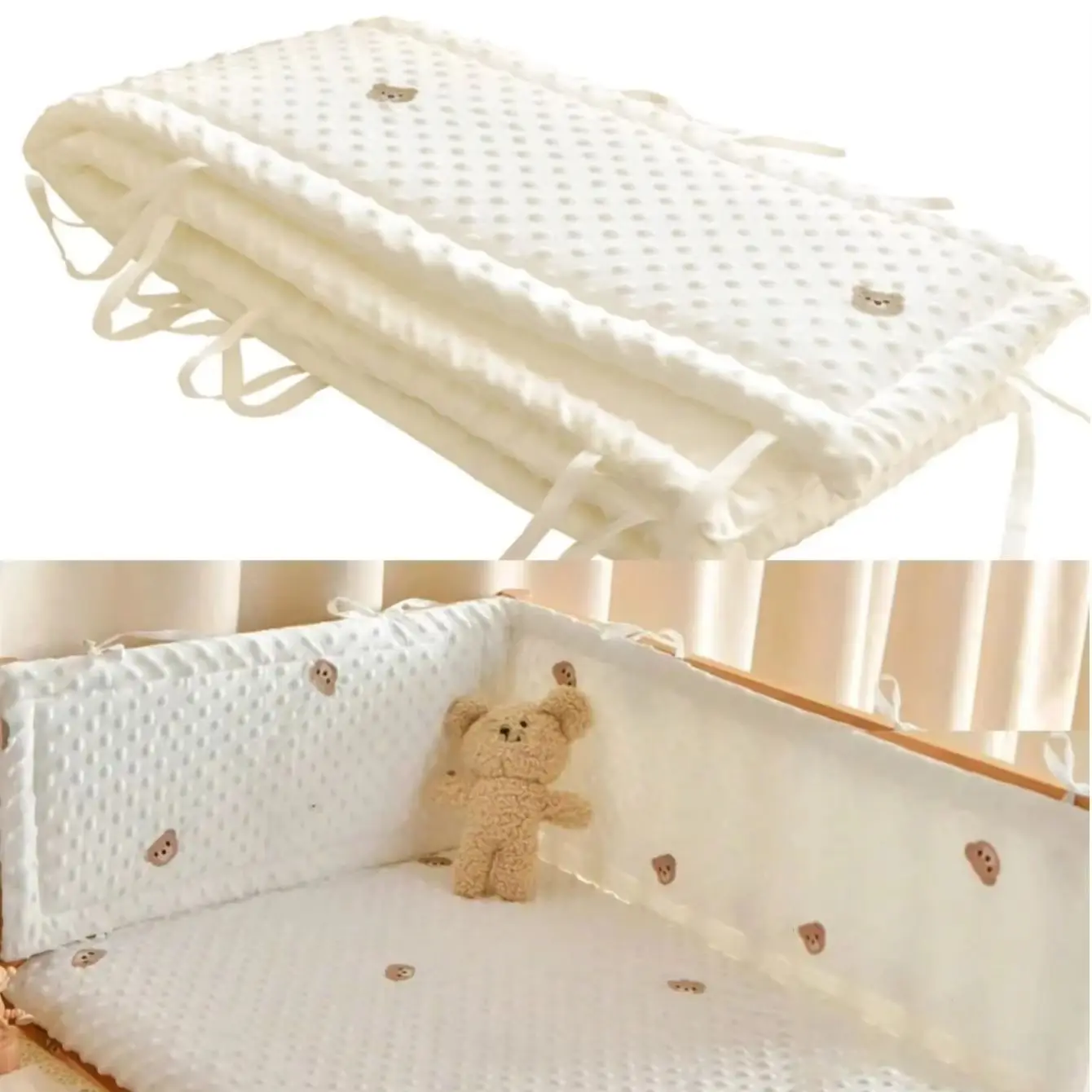 Solid Color Baby Crib Fence Cotton Bed Protection Railing Thicken Bumper Crib Around Protector for Baby Room Decor