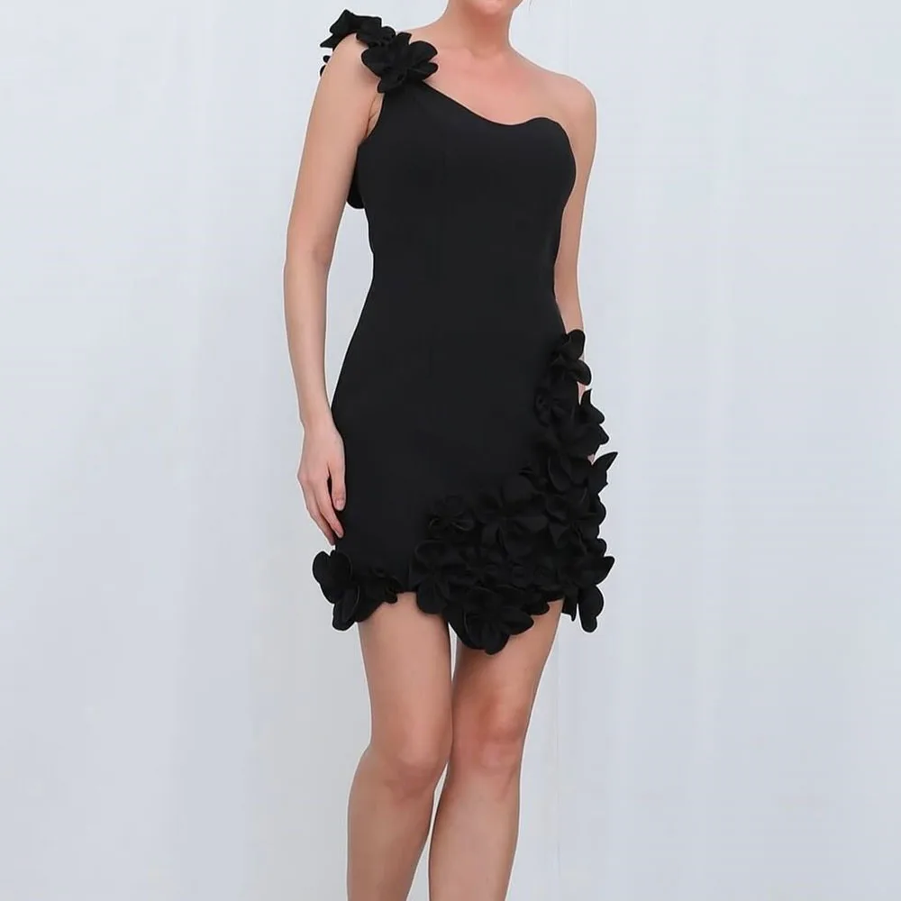 

Customized kilt Party Dresses One-Shoulder Sleeveless Simple Fashion Flowers Backless Sexy Evening Gown