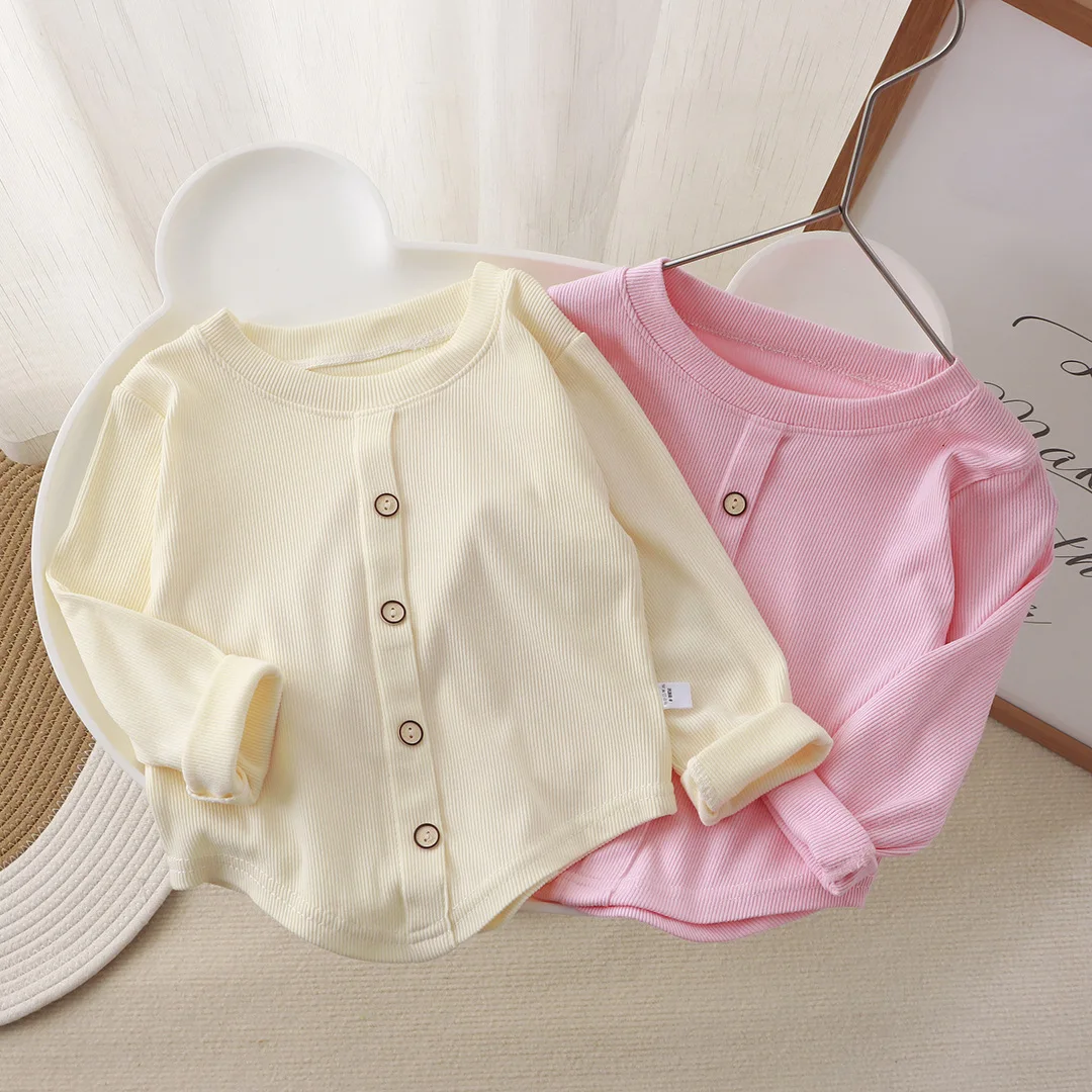 

Baby Girls Shirt Autumn New Children's Long Sleeve T-shirt Solid Color Fashionable Baby Sliming Tops Girls' Base Shirts