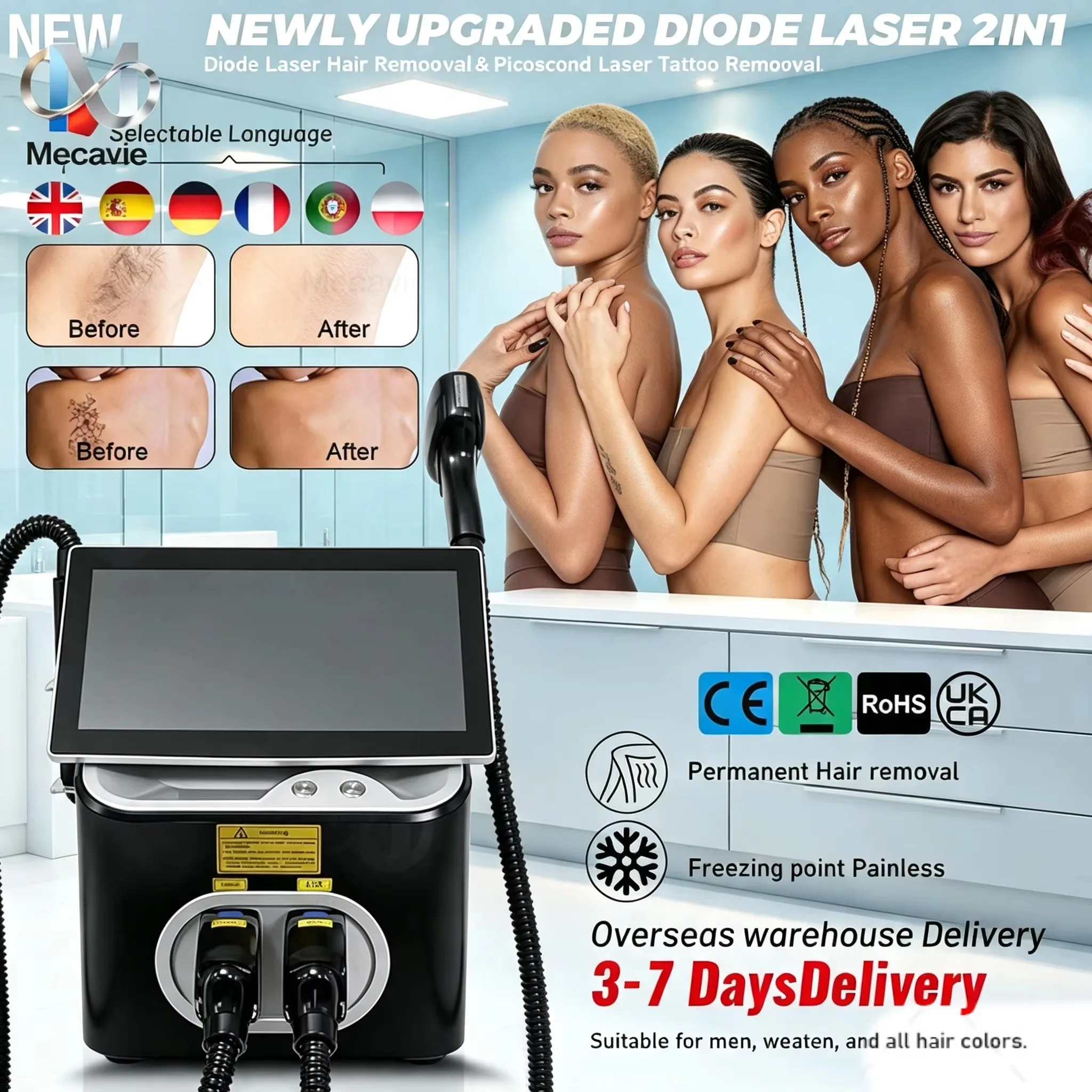 4000W Upgraded 2-in-1 4-Wave Diode Laser Ice Point Painless Hair Removal Machine | Global Exclusive FAC Latest Tech