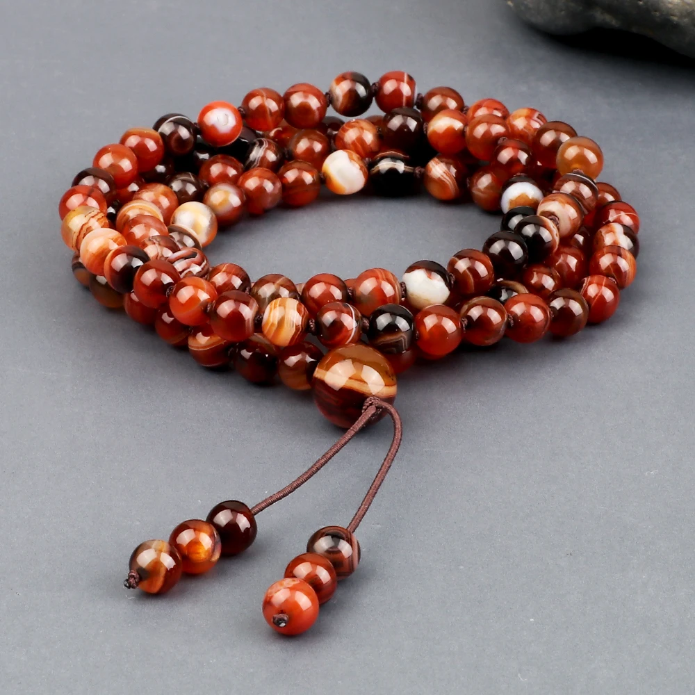 Red Agates Stone Necklaces Vintage 108 Beads Bracelets Tibetan Buddhist Mala Buddha Charm Rosary Yoga Jewelry for Women Men Gift