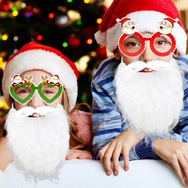 1/10PCS Santa Claus Beard Xmas Simulated Beard White Beard Decorative Christmas Cosplay Costume Prop Xmas Party Decor Supplies