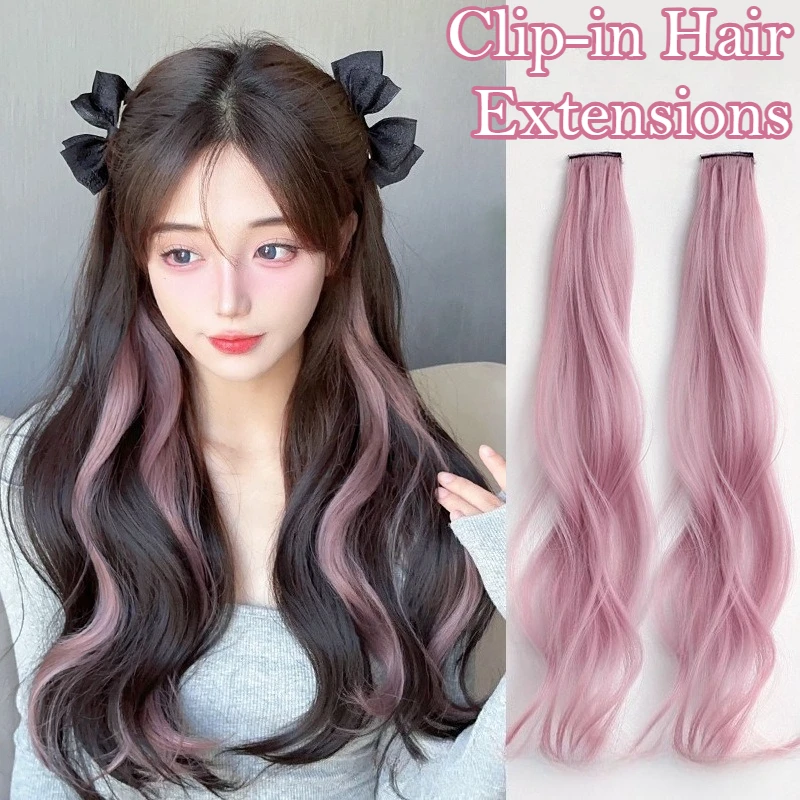 20inch Colorful Highlights Straight Hair Clip Extensions for Women Curly One-piece Invisible Fluffy Dyeing Long Hair Extensions