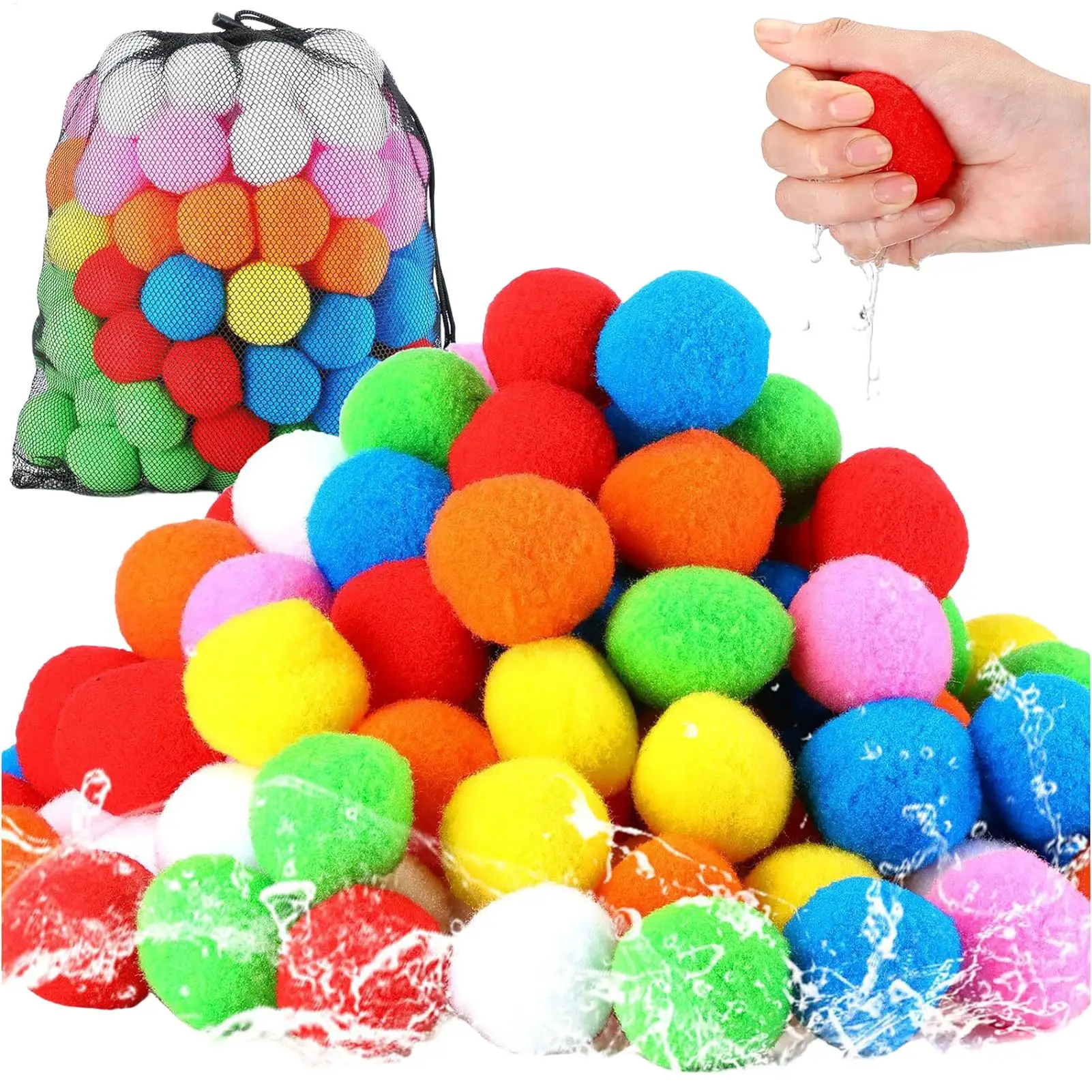 60pcs Reusable Water sponge ball Soft Toys Summer Party Activities Water Absorbing Balloon Toys for Swimming Pool Lawn Beach