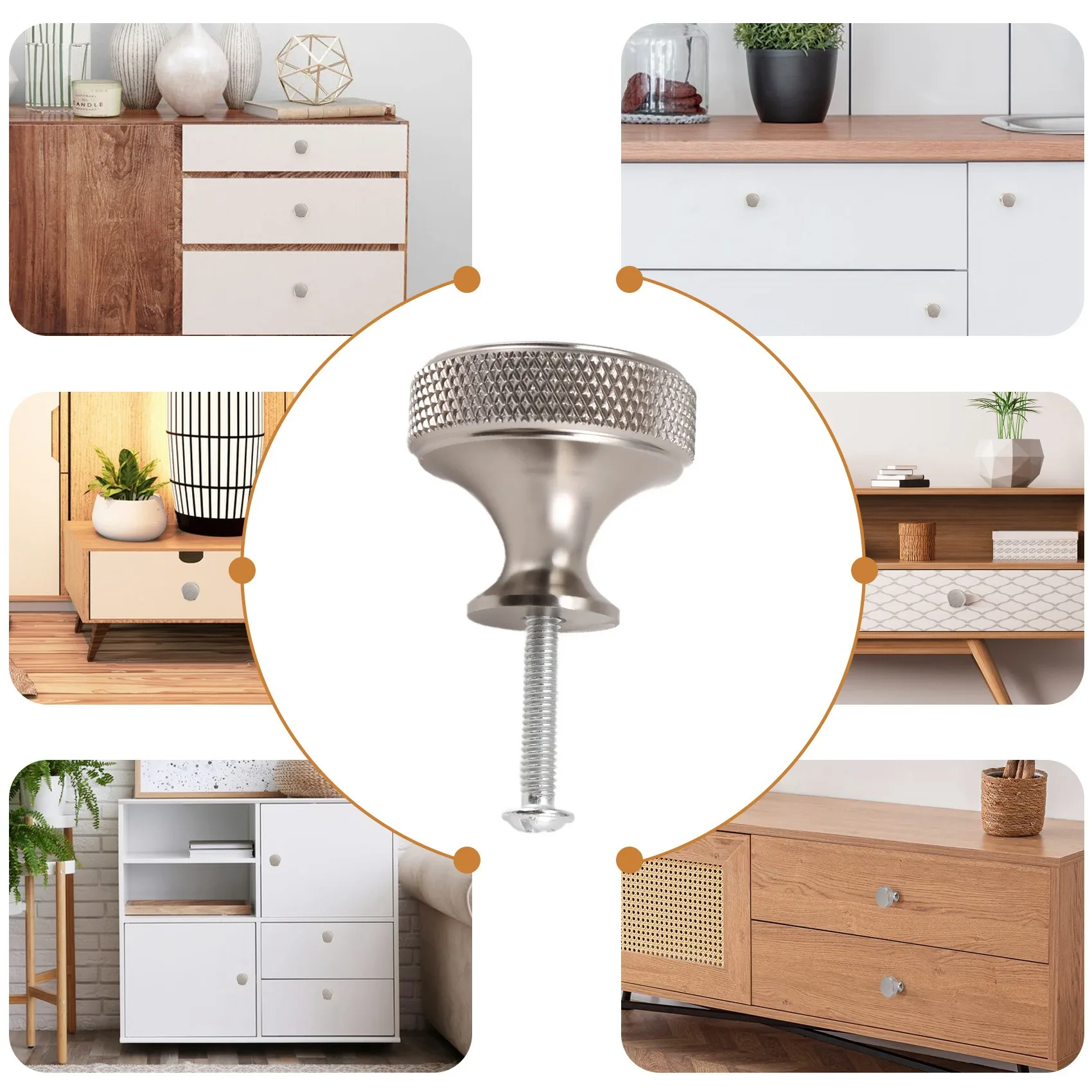 BAAG-10Pack boutons d'armoire de cuisine boutons de commode moletés matériel d'armoire boutons en aluminium pour tiroirs de commode argent Durable