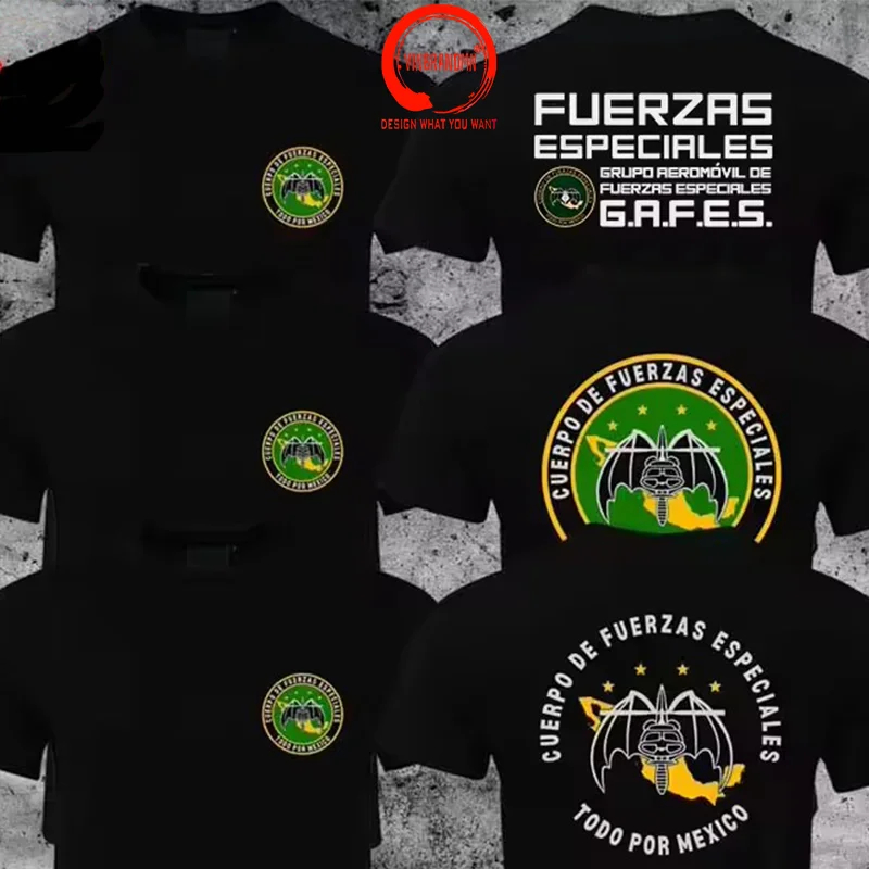 Mexico GAFEs Fuerzas Especiales Special Force Ops Army Military Black T-shirt Mexican Coat of Arms T Shirt Men Fashion Clothing