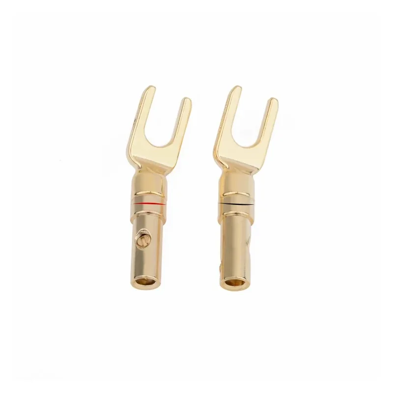 8Pcs Y Spade Speaker Brass Gold Plated And Silver Plated Plugs Audio Screw Fork  Adapter Connector