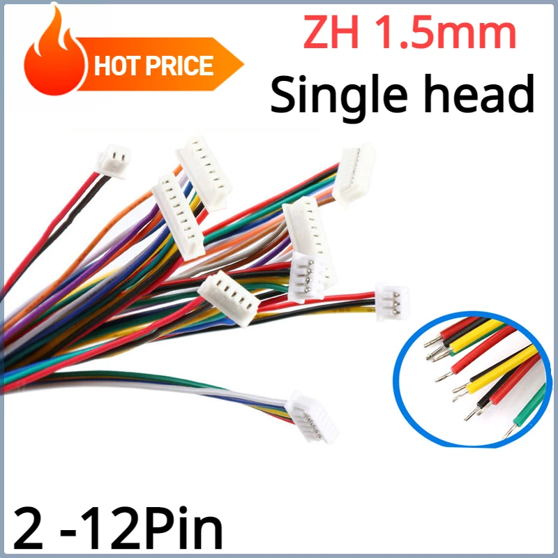 10 Stks/partij Zh 1.5Mm Draad Kabel Connector Diy Zh1.5 Jst 2/3/4/5/6/7/8/9/10pin Elektronische Lijn Enkele Einde 28awg 10Cm/15Cm/20cm/30Cm