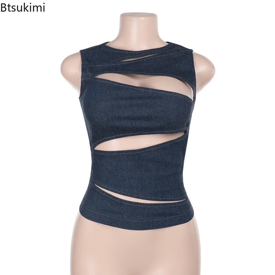 2025 Women's Vintage Tank Top Sleeveless O-neck Summer Hollow Out Slim Vest Tops Fashion Sexy Streetwear Hipsters Women Crop Top