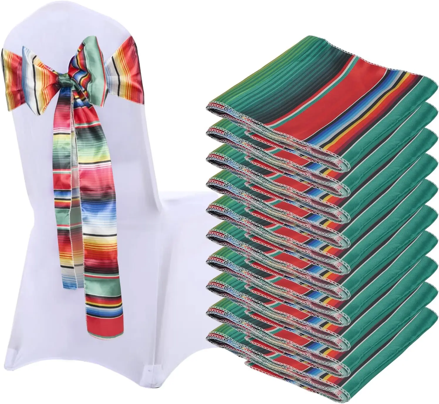 10 Uds. De lazos De satén para silla con tema mexicano, 7X108 Hes, caminos De mesa Cinco De Mayo, flecos De Serape para Fiesta, boda