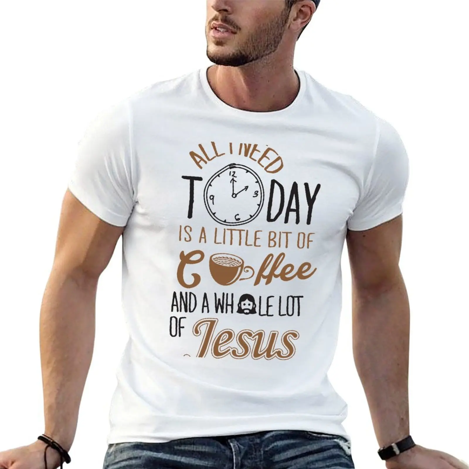 Todo lo que necesito hoy es un poco de café y mucho Jesús, camiseta de algodón para hombre