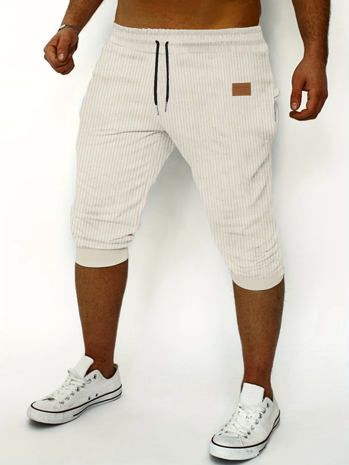 

Men's Summer Striped Drawstring Elastic Waist Corduroy Casual Fashion Sports Shorts