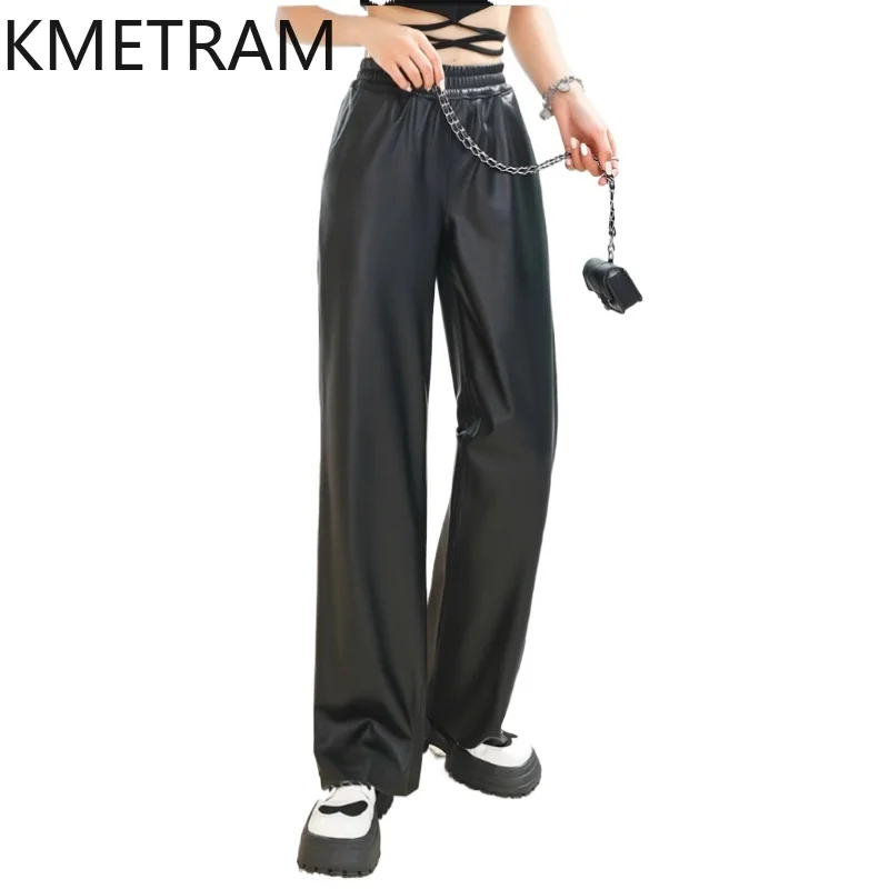 

KMETRAM 100% Top Layer of Cowhide Women Pants 2025 Autumn Black Pants Genuine Leather Straight Trousers Woman Clothing штаны