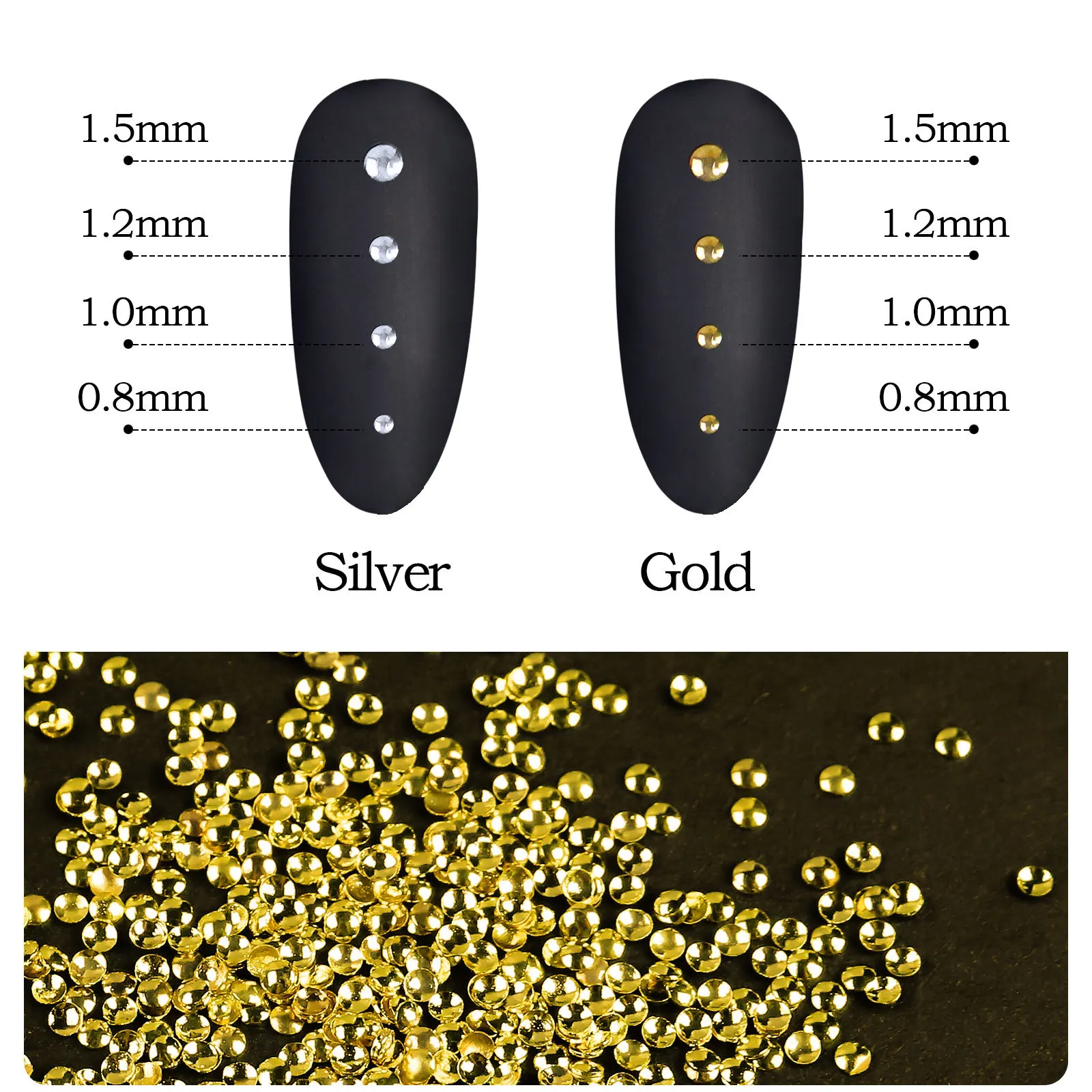 About 1000pc Nail Art Mini Stainless Steel Metal Bead Hollow Gold Silvery Small Micro Caviar Nails Beads 3D Kit Nail Decorations