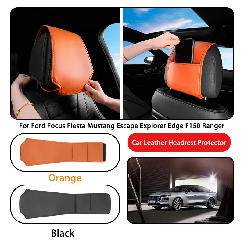 Leather Car Headrest Cover Anti-dirty and Wear-resistant For Ford Focus Fiesta Mustang Escape Explorer Edge F150 Ranger