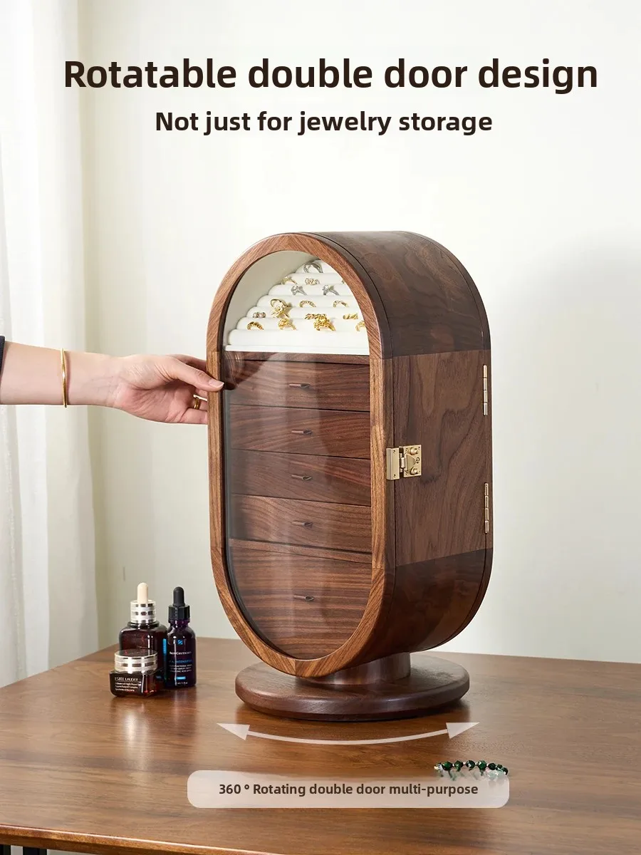 

Black walnut multi-functional jewelry box, with dressing mirror ornament, jewelry storage, wedding gifts.