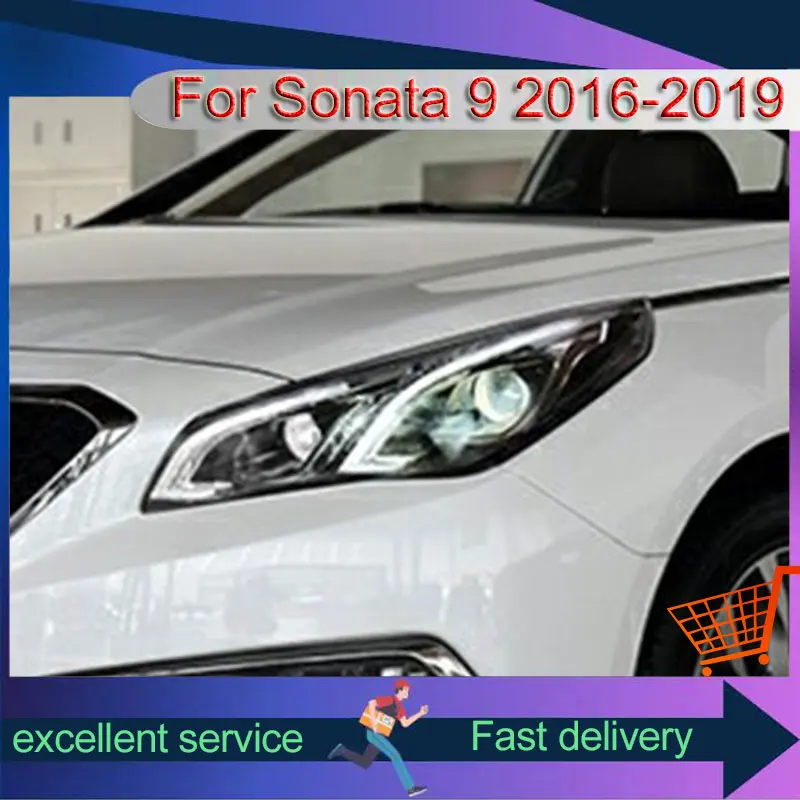 

Автомобильная фара для Hyundai Sonata 9 MK9 2016-2019, ксеноновая лампа, Модифицированная двойная линза, обновленная версия, дневная подсветка, аксессуары для автомобиля