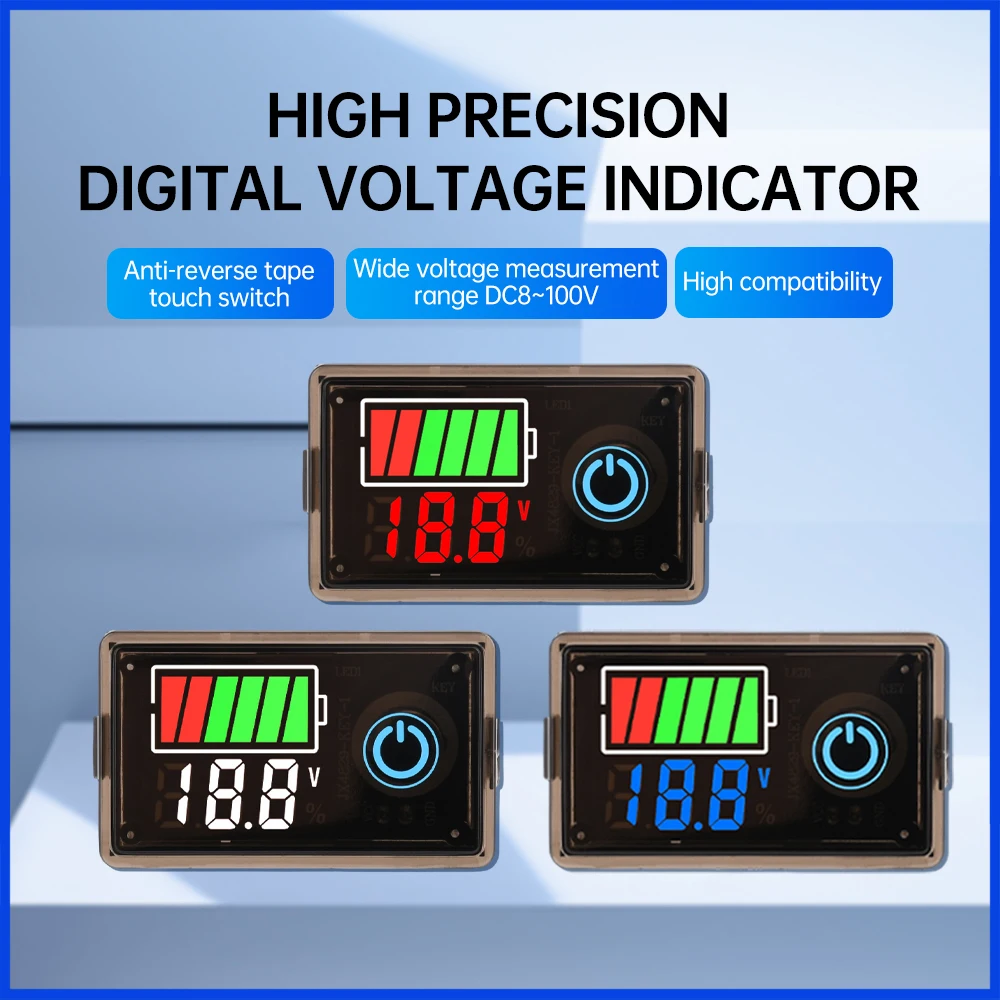 

DC 8~100V LED Digital Voltmeter High Precision Anti-Reverse Connection Acid Battery Lithium Universal Battery Capacity Indicator