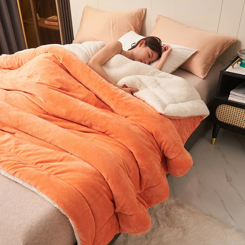 Warm Winter Super Thick Blanket Quilt for Bed Artificial Lamb Cashmere Weighted Soft Comfortable Blankets Warmth Quilt Comforter