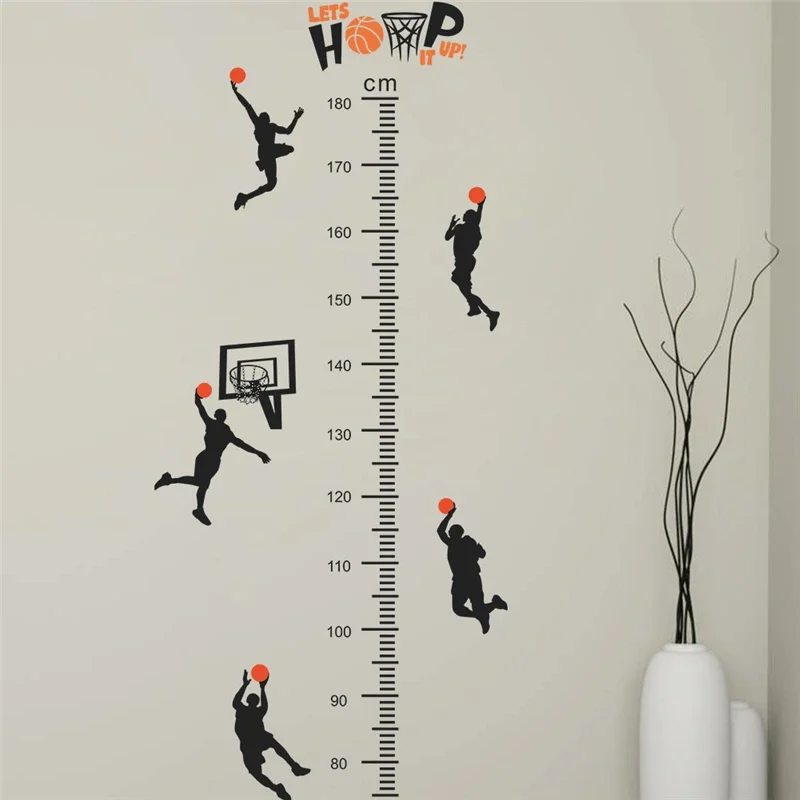 Playing Basketball Growth Chart Wall Sticker For Home Decoration Diy Sport Mural Art Kids Bedroom Decals Boy's Pvc Poster
