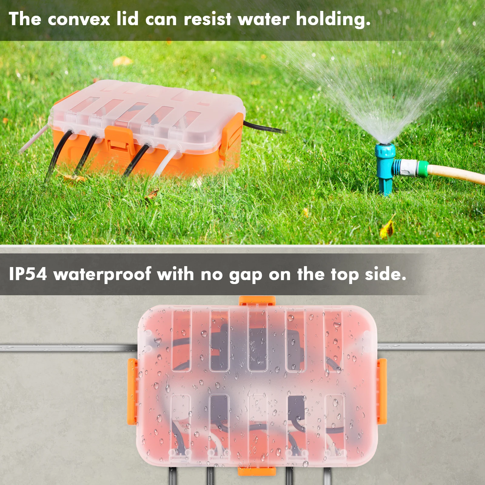 Outdoor Weatherproof Electrical Connection Box with Clear Lid, Cord Protector for Outdoor Plugs, Power Strips and Timers