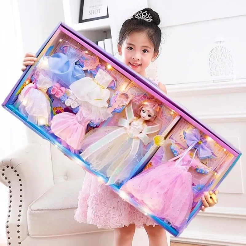 Caja de regalo de muñeca Barbi de dibujos animados para niños, juguete de princesa grande, vestido de música de moda, casa de juegos para niñas