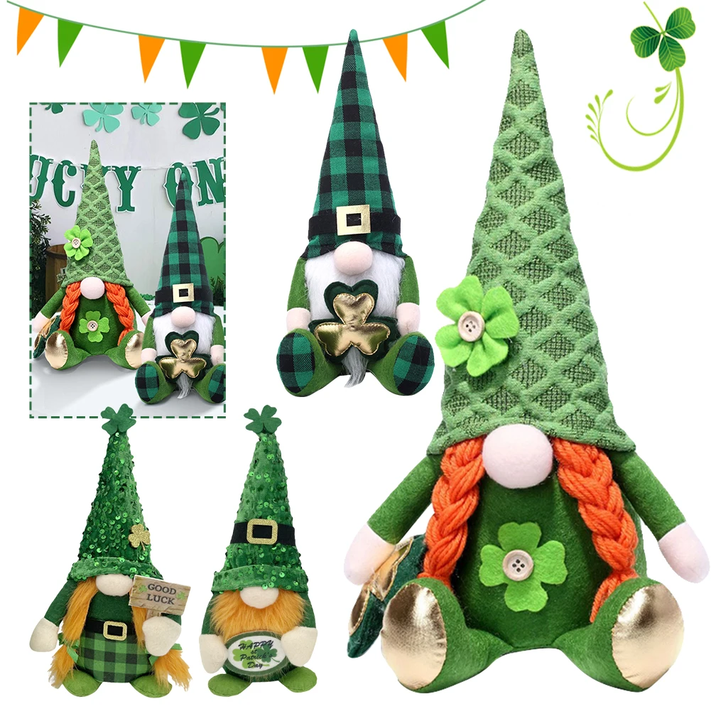 

2Pcs Plush Trefoil Gnomes Toy with Hat Mini Trefoil Dwarf Figure Creative Plush Faceless Dwarf Ornament St Patrick Day Gifts