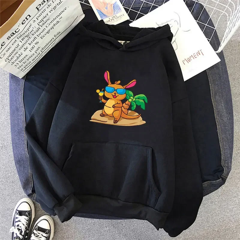 

Cute Cartoon Kangaroo Summer Print Hoodies Teens Daily Street Wear Spring Long Sleeve Sweaters Casual Funny Loose Hooded Top