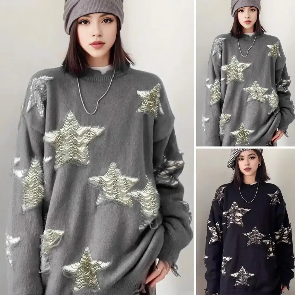 เสื้อกันหนาวสบาย COZY Women's Preppy Star Knitwear Collection เสื้อกันหนาวขนาดใหญ่หลวม Fit Pullover VINTAGE สําหรับฤดูใบไม้ร่วง