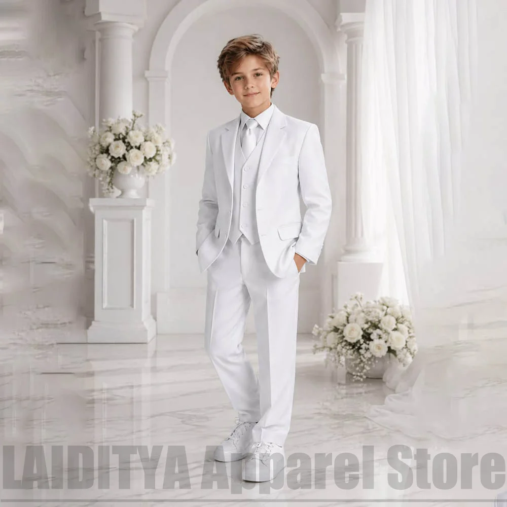 Luxury Children Boys White Three Piece Suit Vest Jacket Pants Fashion Formal Costume For Wedding Banquet Birthday Party Outfit
