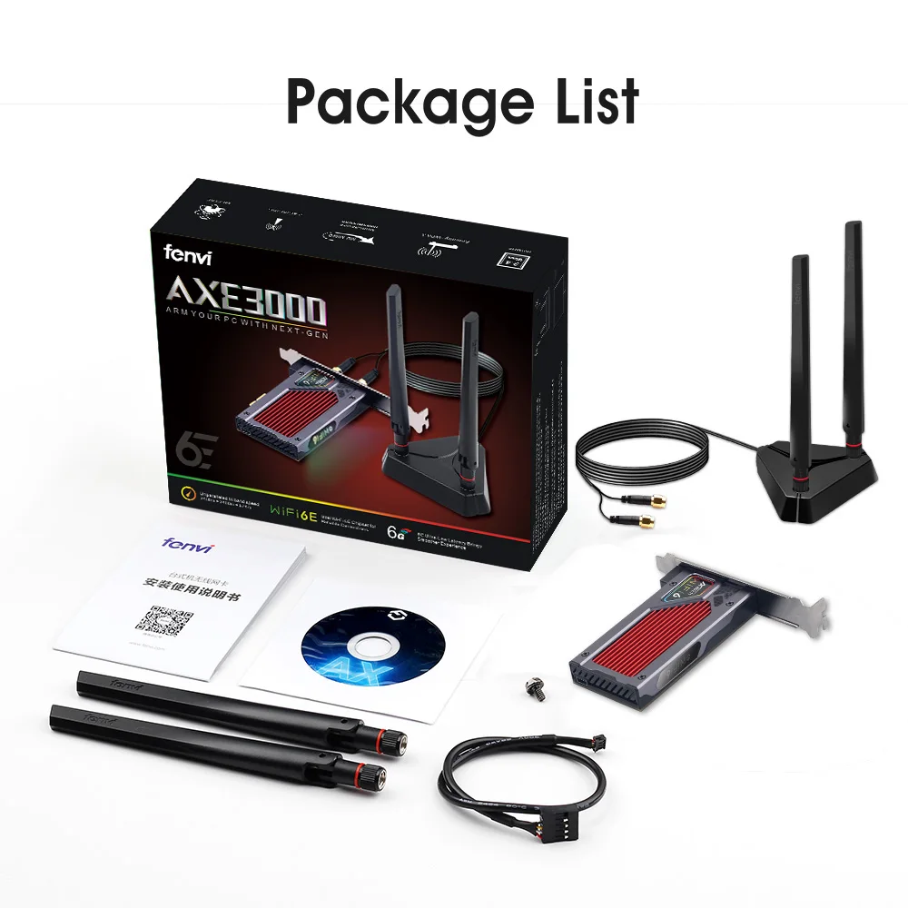 Fenvi FV-AXE3000 Wi-Fi 6E AX210 Bluetooth 5,3 inalámbrico 5374Mbps 2,4G/5GHz/6G WiFi 802.11AX/AC PCIExpress adaptador de tarjeta de red PC