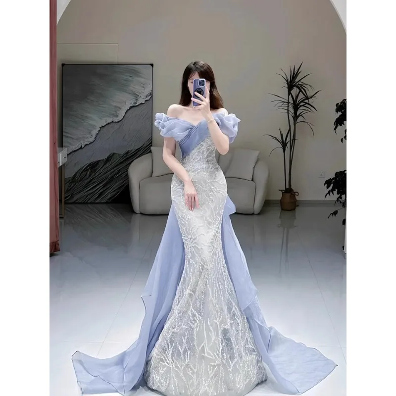 

Off-Shoulder Mermaid Evening Party Gowns 2025 New Sparkly Lace Abendkleider Wedding Dresses Formal Long Prom Dresses Customized