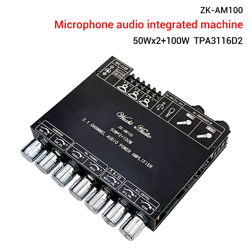 ZK-AM100 high-power KTV microphone audio all-in-one 2.1 channel Bluetooth amplifier board 50+50+100W