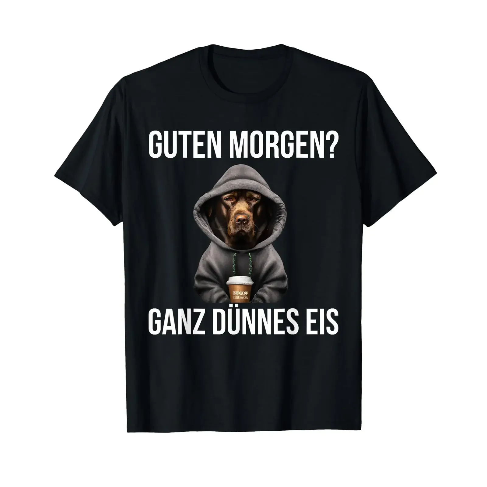 Labrador Kaffee Morgenmenschen Guten Morgen Ganz Dünnes Eis T-Shirt Vintage Washed Soft Breathable Stretched Streetwear-Grafik