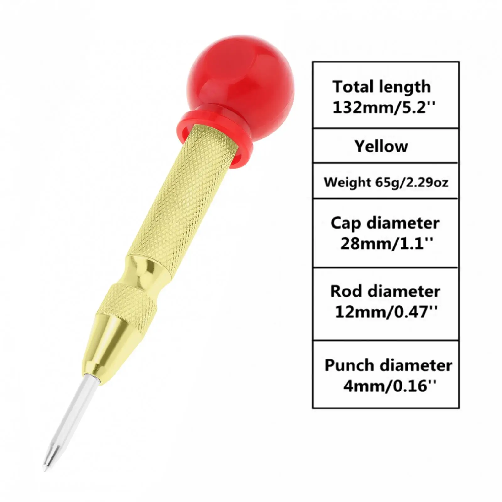 1 Piece Adjustable 5inch Impact Spring Loaded Center Punch Tools for Positioning with Cap