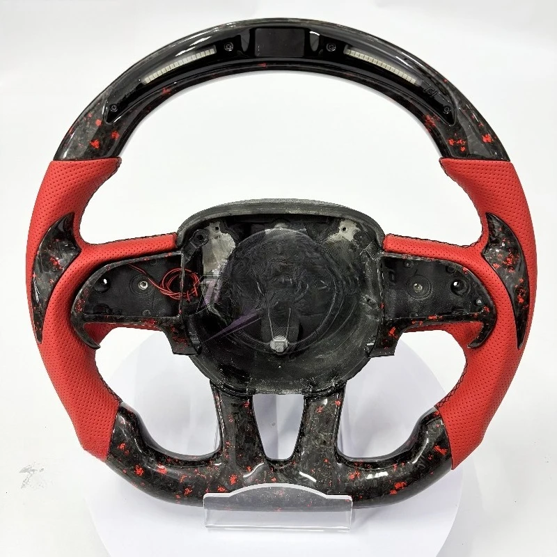 Hot Sell Carbon Fiber Car Steering Wheel with LED Forged with Red Flakes Thumb Grips for Dodge Charger Challenger 2015-2023