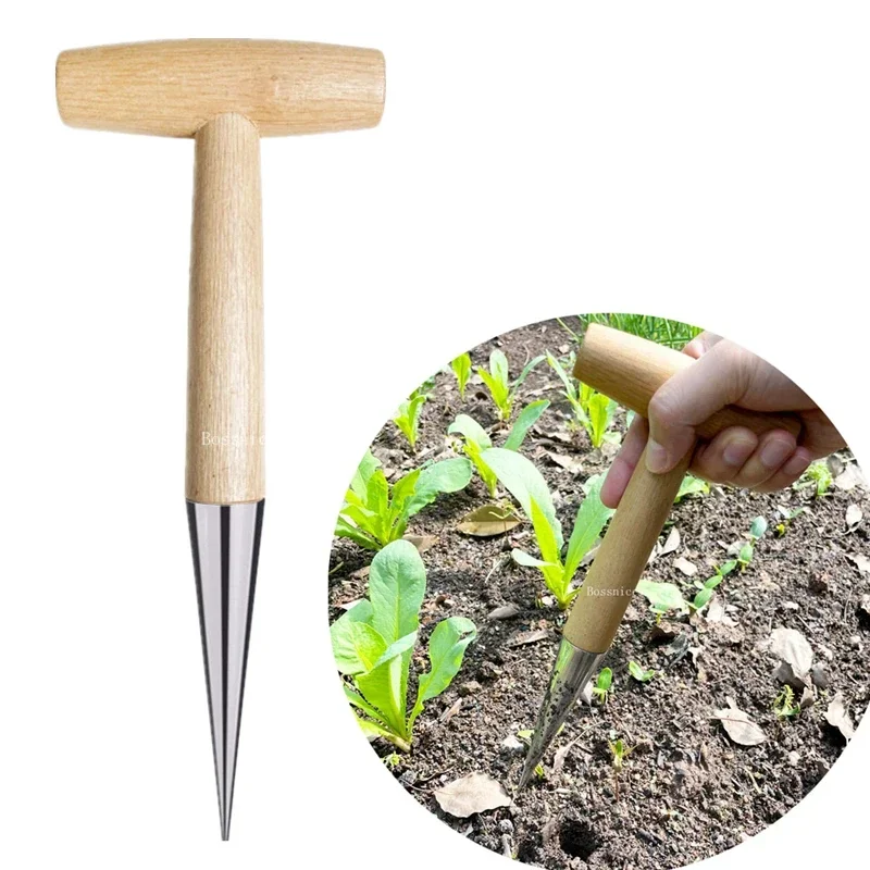 

1Pc T-Shaped Wooden Handle Garden Hole Punch Planter for Fertilizing, Seeding, and Transplanting 2025