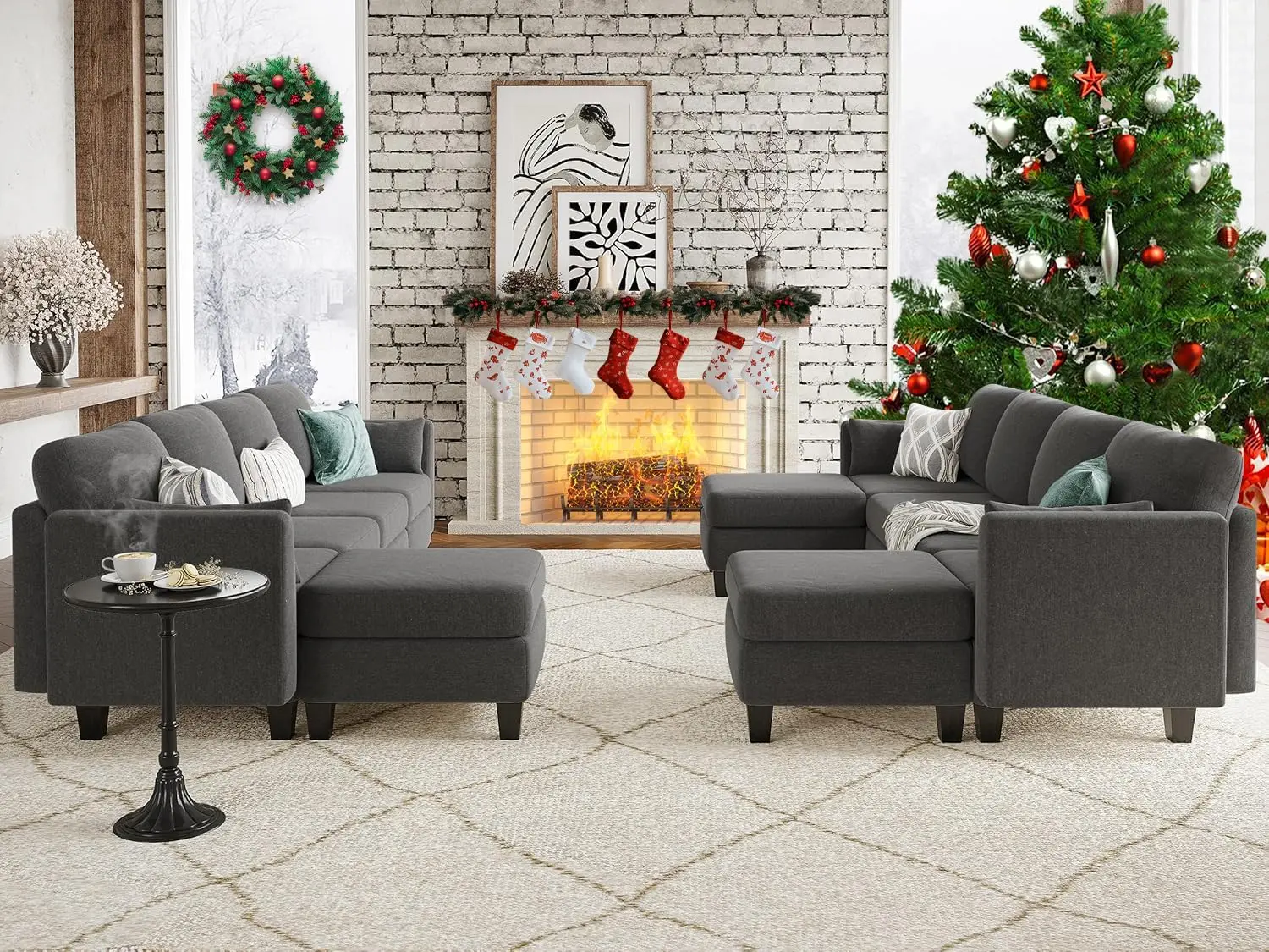 Sofá conversível em forma de U com espuma viscoelástica de alta densidade, sofá modular confortável de 6 lugares para sala de estar