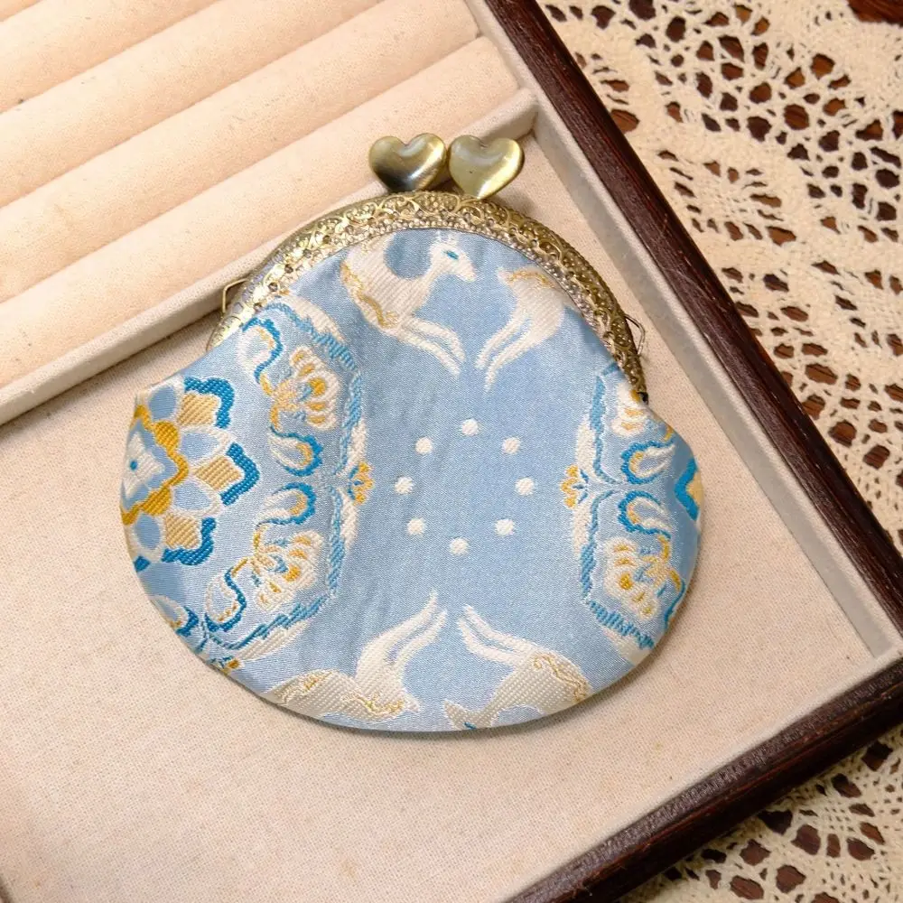 Anti-lost Kiss Lock Coin Purse Polyester Portable Brocade Mini Pouch Thickened Chinese Style Embroidered Small Pocket Necklace