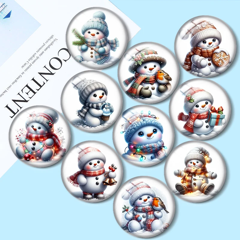 

Christmas Cute Snowmen 10pcs 12mm/18mm/20mm/25mm Round photo glass cabochon demo flat back Making findings