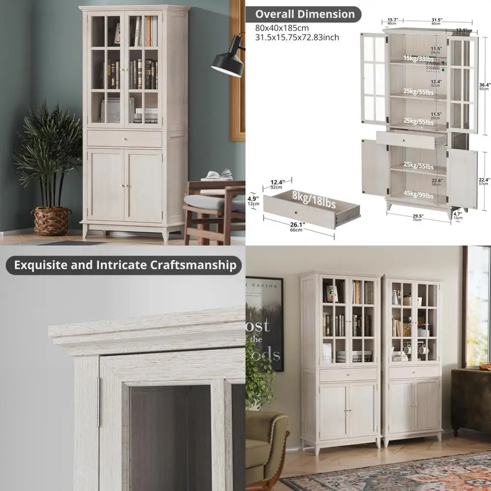 Estante branca ajustável de 5 camadas com gavetas, 72,8" de altura para quarto