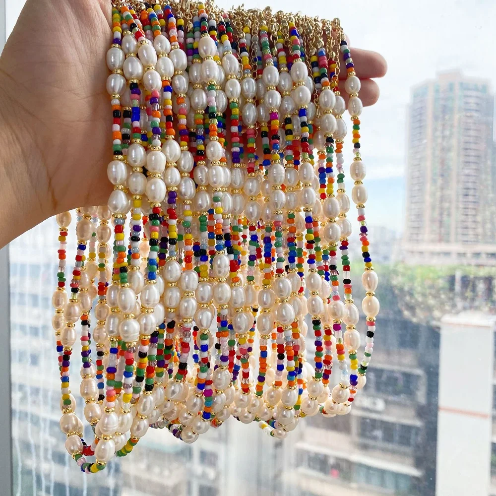 KKBEAD Boho Colorful Beaded Necklace Choker Bijoux Summer Beach Style Freshwater Pearl Necklace for Women Wholesale y2k Jewelry