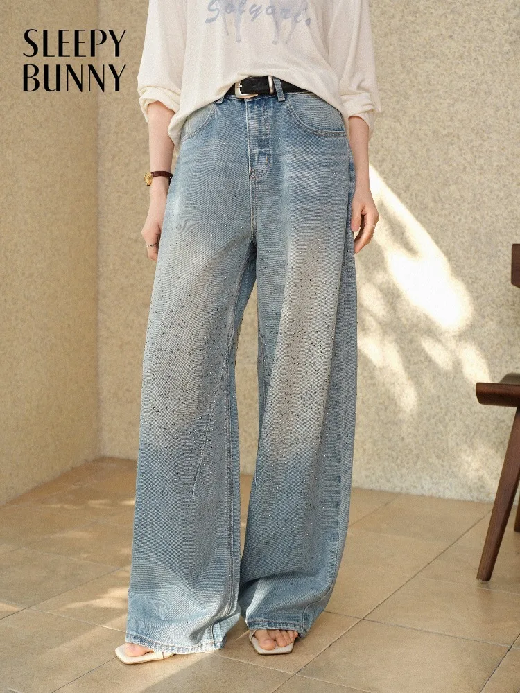 

Women Washed Denim Wide-Leg Pants Lady Spring Loose Slimming Casual Trendy Loose-Fit Jeans Vintage Classic Fashion Daily Wear