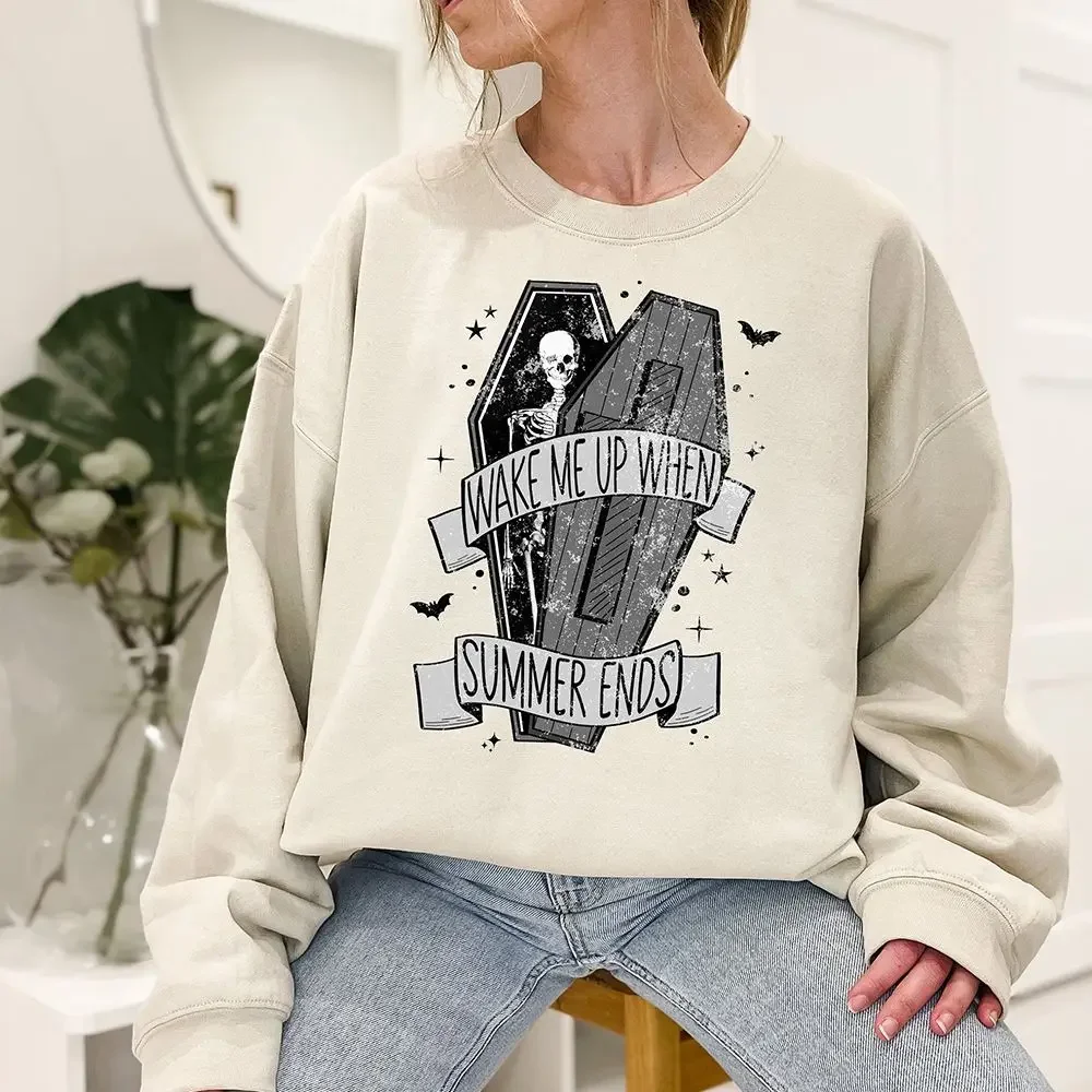 Zomer Halloween Wake Me Up Zomer Eindigt Shirt Bedrukt Casual Pullover Losse Streetwear Met Lange Mouwen Herfst Lente