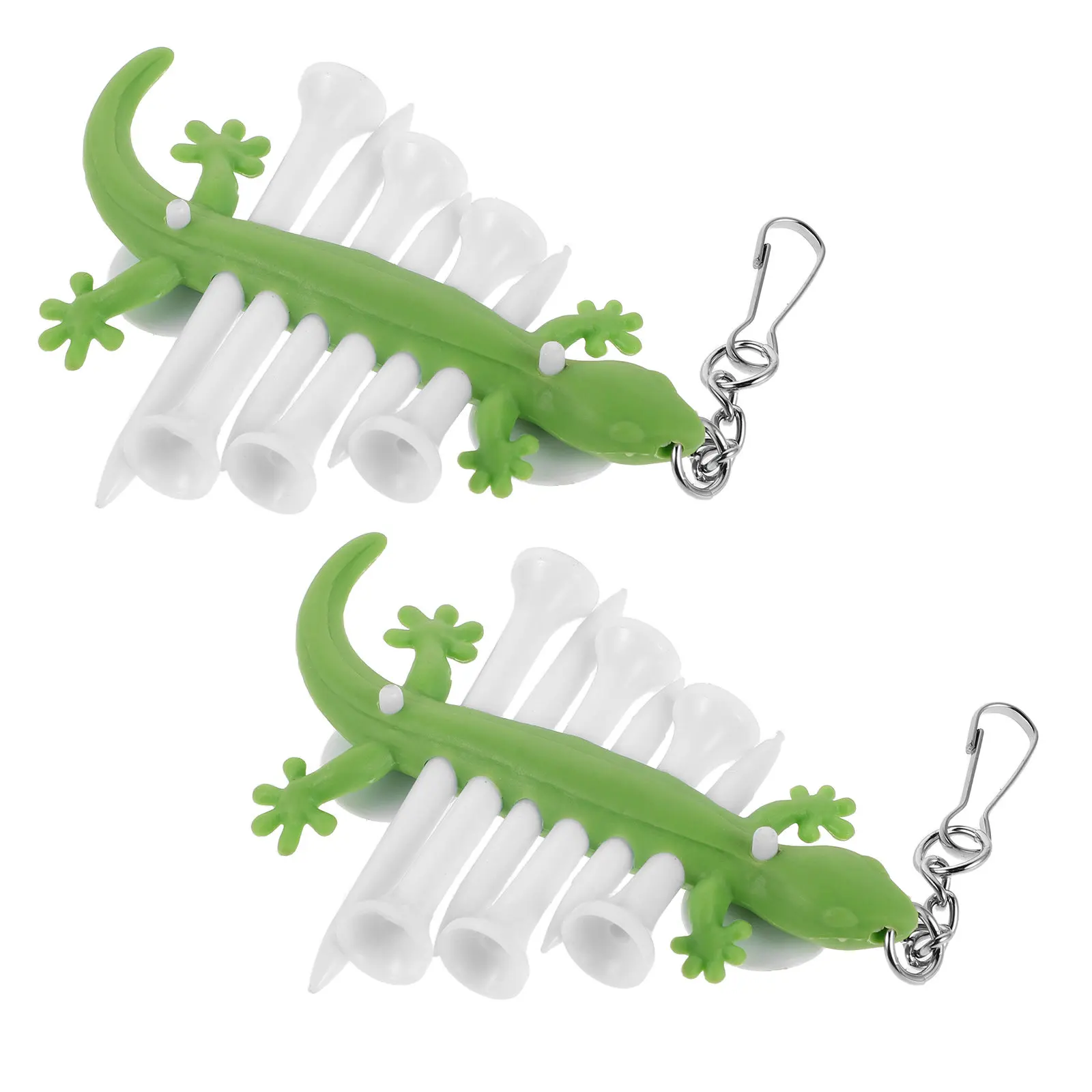 2Pcs Cartoon Gecko Silicone Golf Tee Holder Clip with Sturdy Metal Carabiner for Golf Bag Belt Driving Range Organizer Accessory