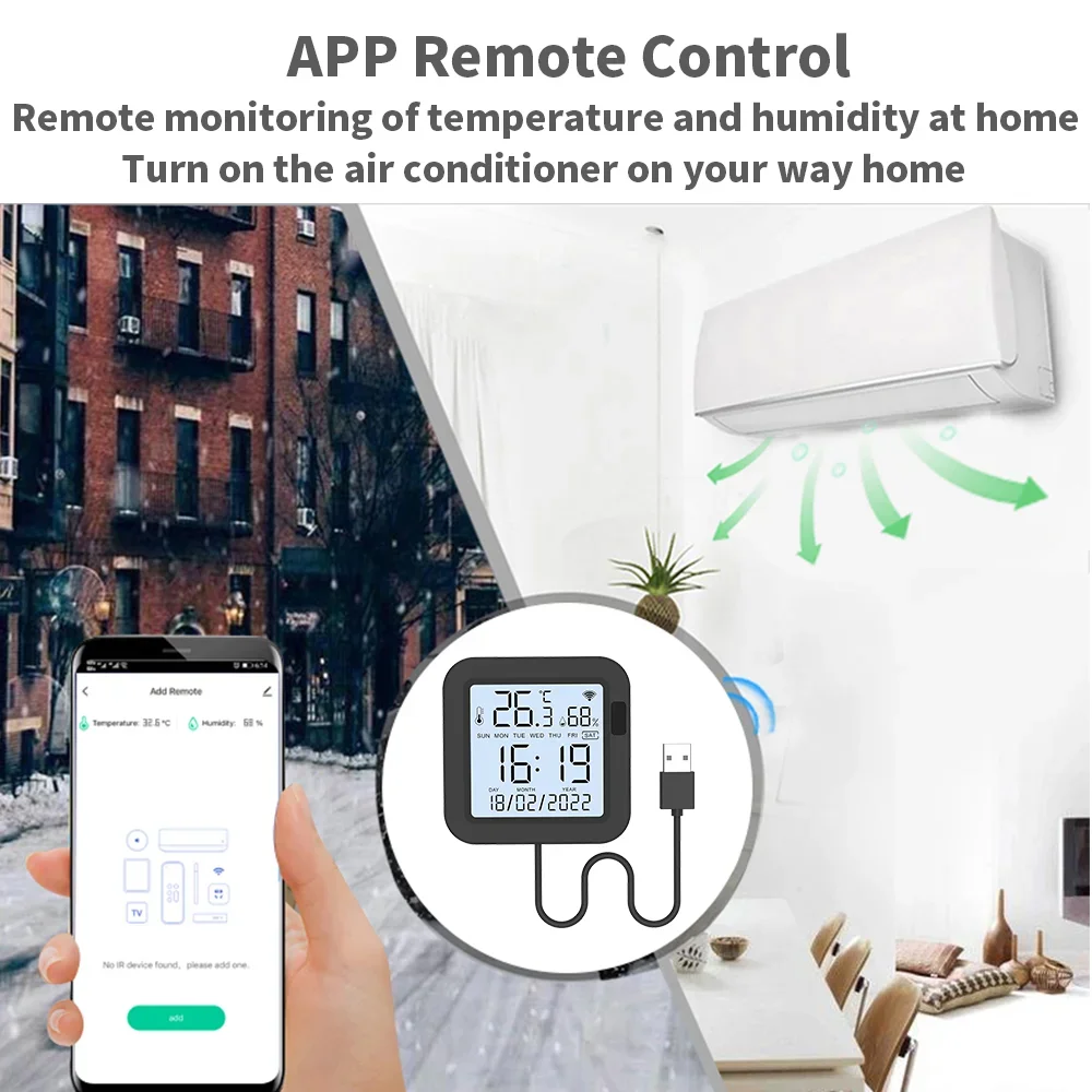 Tuya Smart WiFi Universal IR مستشعر درجة الحرارة والرطوبة عن بعد لمكيف الهواء TV AC يعمل مع Alexa وGoogle Home Yandex