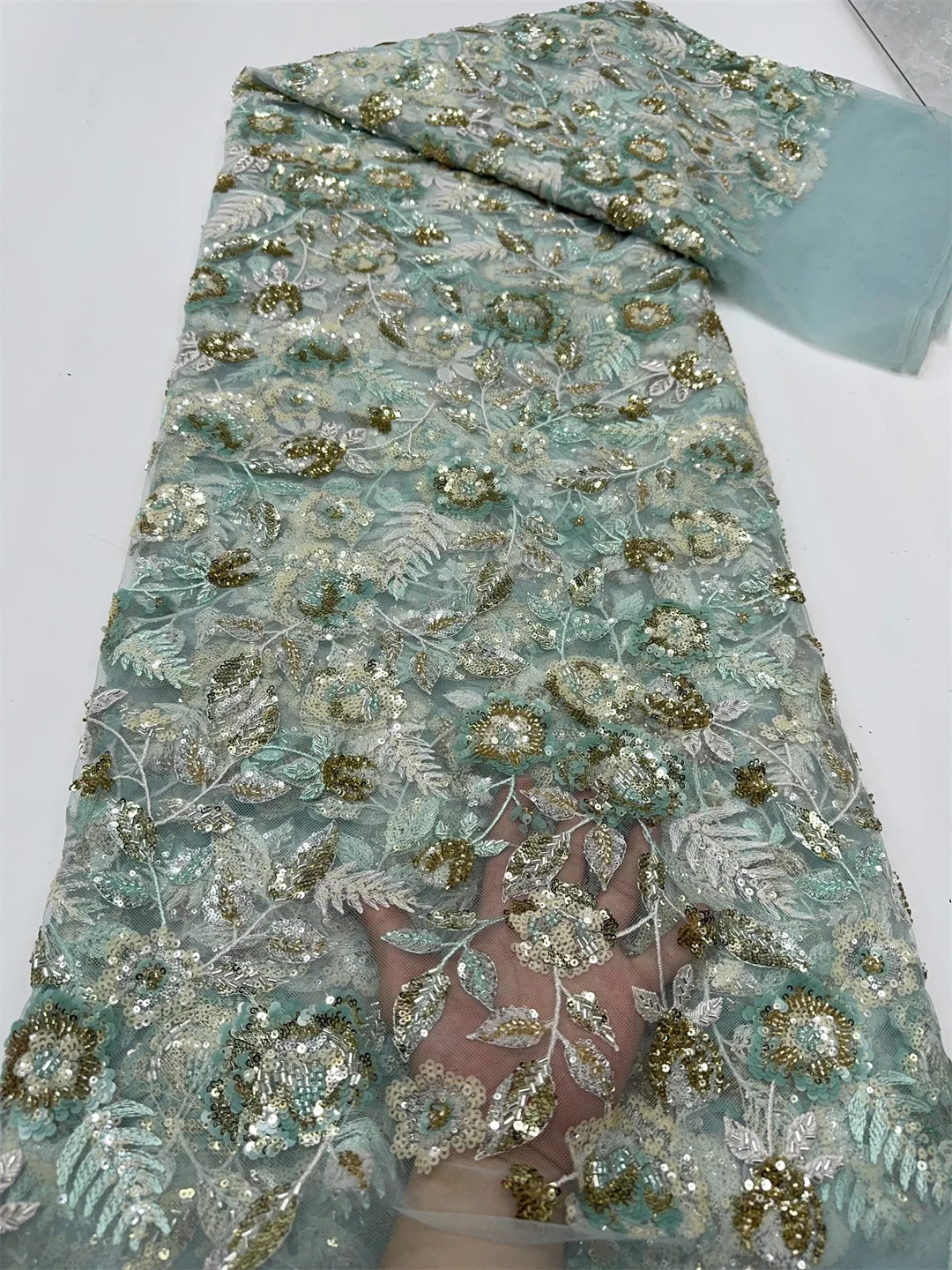 Kain Renda Tulle Manik-manik Afrika Baru 2025 Kualitas Tinggi Kain Tulle Perancis Renda Payet Nigeria untuk Jahit Gaun Pesta Pernikahan