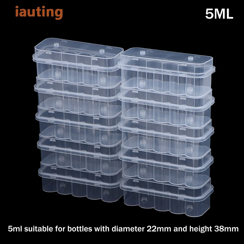 10Pcs 3ML/5ML 10-Slot Vial Storage Case Plastic Clear Microtube Storage Box Stackable Freezer Tube Box Diabetic Supplies