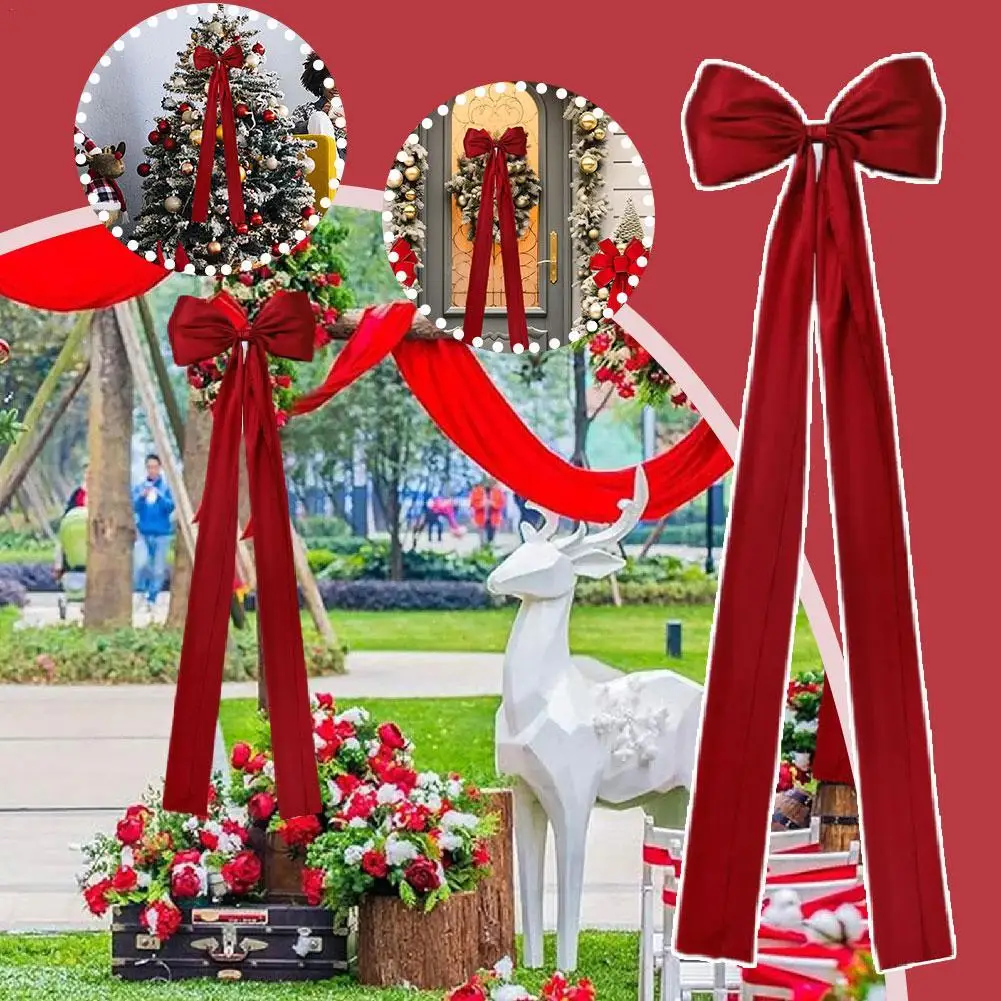 16 X 57 pulgadas Extra grande árbol de Navidad adorno arco serpentinas largas lazos de corona de Navidad para el hogar decoración de fiesta navideña
